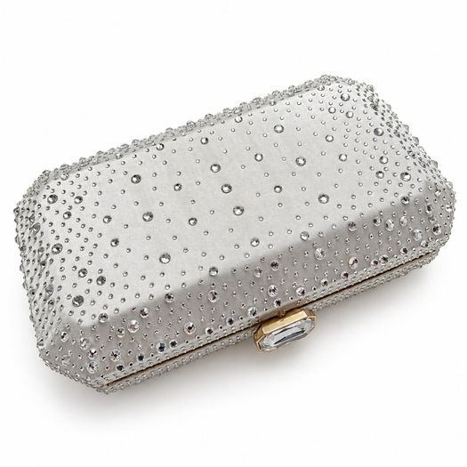 Silver Satin Rhinestone Clutch Bag Wedding or Party