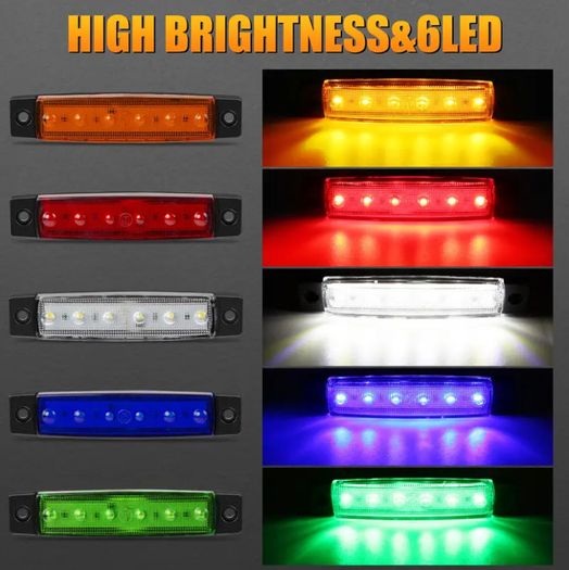 5pcs 9.65cm 6 LED Front Rear Side Marker