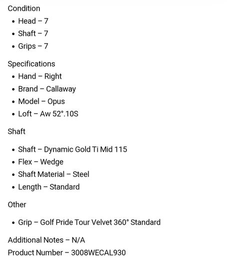 Callaway Opus Wedge Aw 52 Degree.10S / Dynamic Gold Ti Mid 115 Wedge