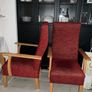Single Accent Chair  Burgundy Fabric with Wooden Image 2