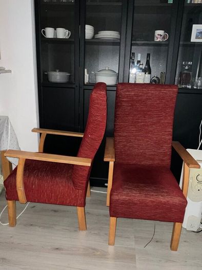 Single Accent Chair  Burgundy Fabric with Wooden