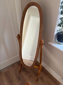 Vintage Oval Wooden Free-Standing Mirror