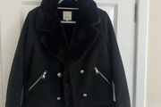 River Island Women's Black Suede Jacket with Faux Fur Lining - Size UK 12