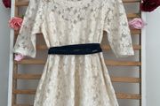 dress cream lace dress with navy tie belt diesel brand size large