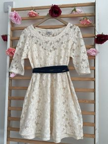 dress cream lace dress with navy tie belt diesel brand size large