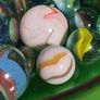 vintage marbles cats eyes large small blue white approx 60 Image 6