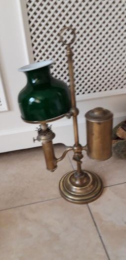 Elegant Victorian Adjustable Brass Student Lamp with Racing Green Ceramic Shade