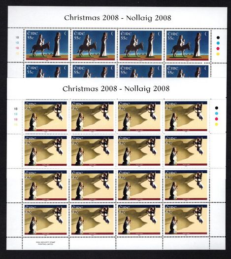 2008 Ireland Christmas Commemorative Stamps Sheetlet Plate 1B1B1B1B Mint Never Hinged (MNH)