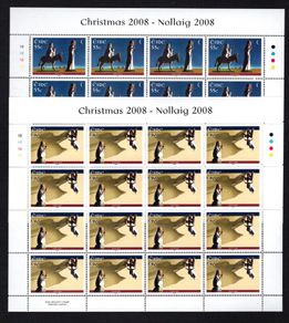 2008 Ireland Christmas Commemorative Stamps Sheetlet Plate 1B1B1B1B Mint Never Hinged (MNH)