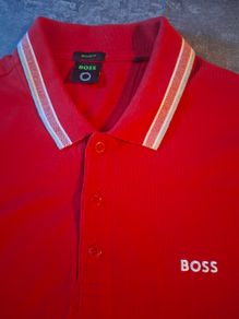 BOSS Hugo Boss Men's Paddy Polo Shirt Red Tipped Striped Collar Size XL