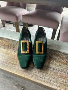 Vintage Christian Dior green heels with gold buckle