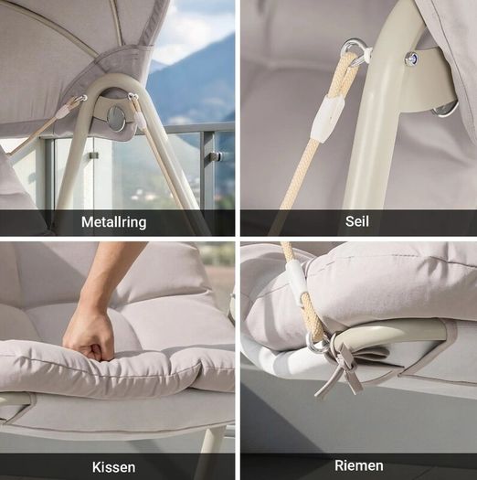 Outdoor Swing Chair with Adjustable Canopy Padded Cushions