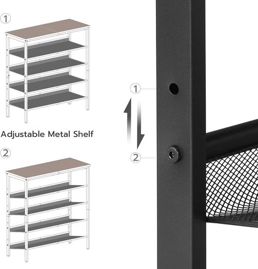 NEW SALE | Shoe Rack, 5-Tier Shoe Organizer, Shoe Storage Rack for 16-20 Pairs, Adjustable Mesh Shelves, Shoe Storage Unit for Entryway, Metal Frame, Sturdy, Industrial, Rustic Brown