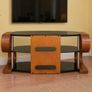 Modern Curved Wood & Black Glass TV Stand Image 5
