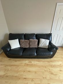 Black Leather Sofa with Recliner Back