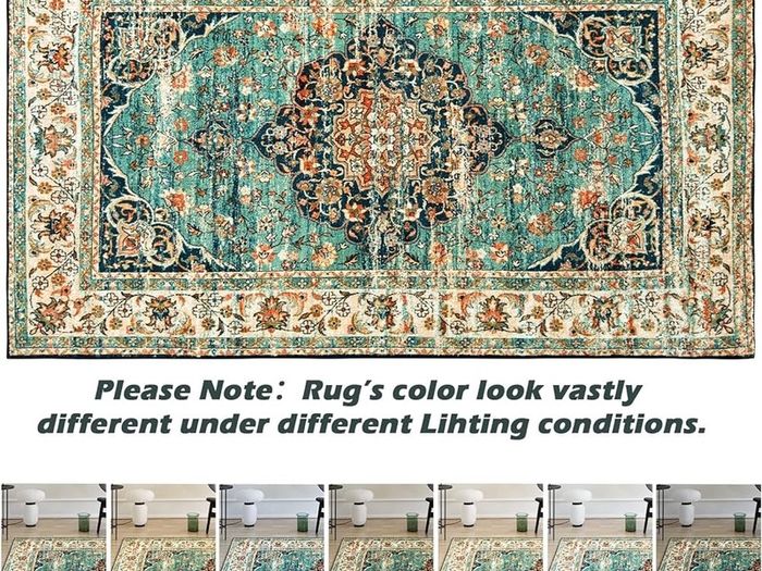 Washable Rugs Small Non Slip Area Rugs for Bedroom Vintage Boho Rug Soft Short Pile Rug Machine Washable Rugs Living Room Indoor Entry Floor Rug Non Shedding Dense 60x110CM Rugs Blue