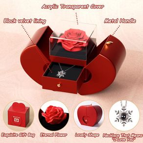 Gifts for Her, Handmade Preserved Eternal Rose Gift Box with Love You Necklace, Artificial Rose Flowers Romantic Gifts for Women on Birthday, Anniversary, Mothers Day
