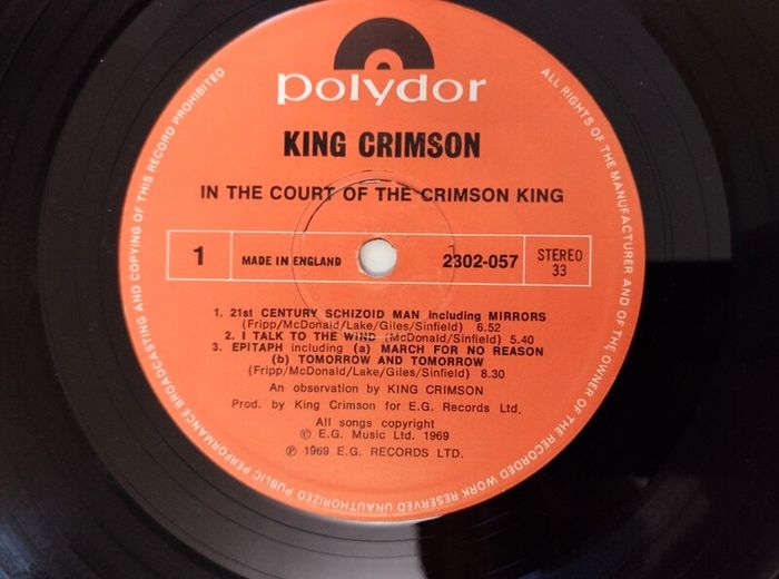2Lp.King Crimson "In The Court Of The Crimson King" + "Larks Tongues in Aspic". Original UK.Double edition.Excellent cond.