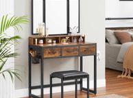 main image for ad Dressing table with 3-piece folding mirror and stool  dressing table, dressing table with 3-piece folding mirror, hairdryer holder, cosmetic table with upholstered stool, 3 drawers, industrial design, vintage brown-black