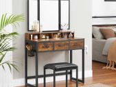 Dressing table and stool with 3-piece folding mirror