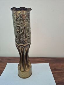 Unique WW1 Trench Art Brass Vase (75mm French Field Gun)