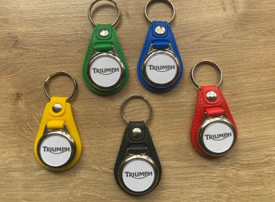 Synthetic leather Triumph key ring with shopping trolley token/coin