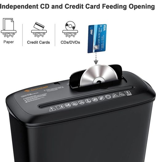8 Sheet Strip Cut Paper Shredder, A4 Paper, Credit Card and CD/DVD Shredder for Home Use With 13L Wastebasket, Black (FREE POSTAGE)