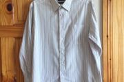 Mens Double Two Long Sleeve White Multi Stripe Cotton Rich Shirt 16" Collar including postage