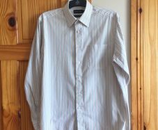 Mens Double Two Long Sleeve White Multi Stripe Cotton Rich Shirt 16" Collar including postage