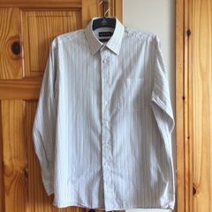Mens Double Two Long Sleeve White Multi Stripe Cotton Rich Shirt 16" Collar including postage