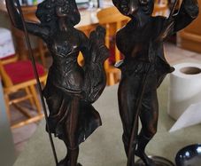 Very Rare Antique Mestais French Sculptures Cast Spelter Wood Base 12 inches tall .
