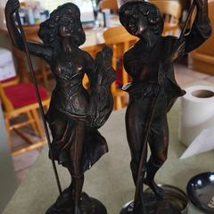 Very Rare Antique Mestais French Sculptures Cast Spelter Wood Base 12 inches tall .