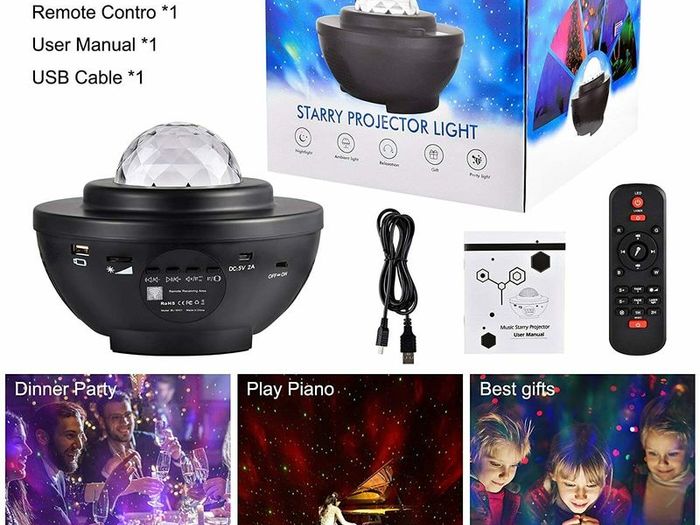 LED Galaxy Ocean Wave Star Projector Night Light Bluetooth Music Speaker Party