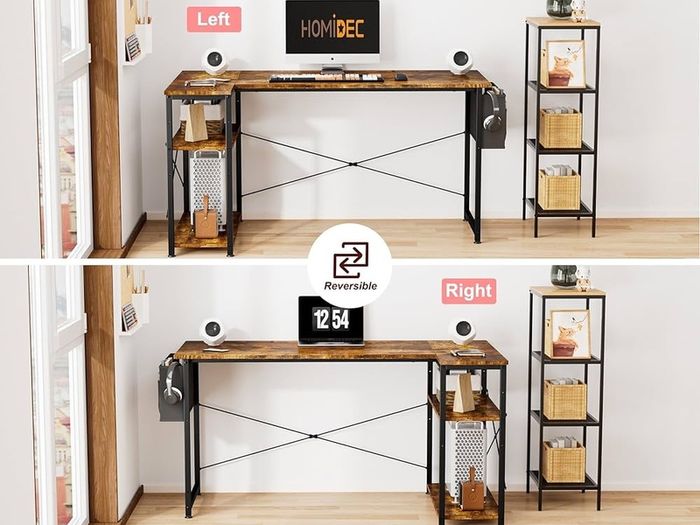 NEW SALE | 100CM Computer Desk Study Office Desk Gaming Desk Writing Table With Bookshelf Reversible Corner Desk For Home Office Studio Workstation