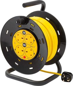 Extension Lead 30m Heavy Duty Cable Reel, 4 Socket Cord Reel UK Plug Socket with Thermal Cut-Out Protection 13A Fused Plug