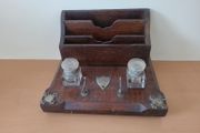 Beautiful wooden inkwell with engraved harp