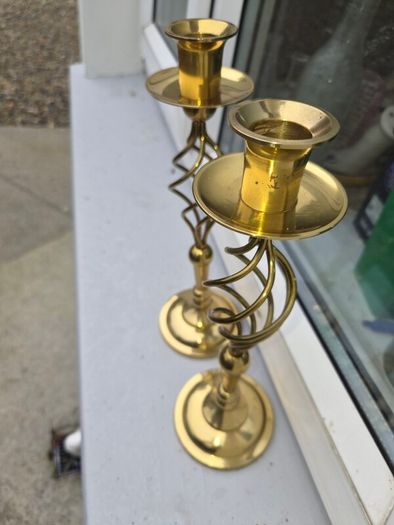 old barley twist  brass candle stick holders