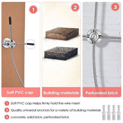 Plant Support,T316 Stainless Steel Trellis for Climbing Plants, Professional System with Wall Brackets 16Holders, 24 m Rope