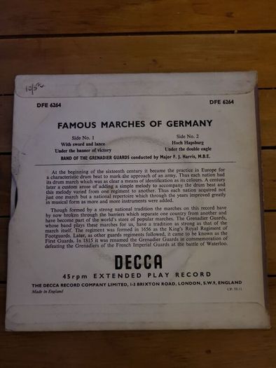 Famous Marches Of Germany Band Of The Grenadier Guards 7 inch EP on Decca DFE 6264