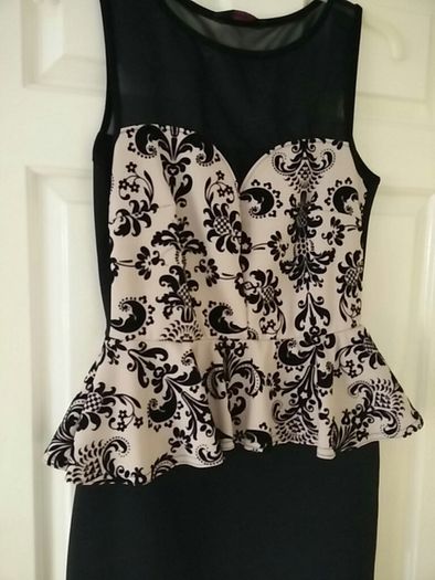 Evita brand Black Dress with Cream Design Peplum