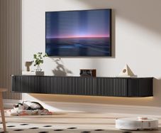 Floating TV Stand Unit with RGB LED Light - 180CM Wall Mounted TV Cabinet with Upgraded Storage & Rounded Edges, Modern TV Media Console for 65-75 Inch TVs