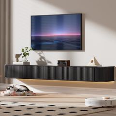 Floating TV Stand Unit with RGB LED Light - 180CM Wall Mounted TV Cabinet with Upgraded Storage & Rounded Edges, Modern TV Media Console for 65-75 Inch TVs