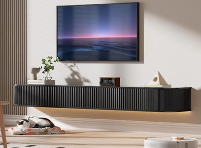 Floating TV Stand Unit with RGB LED Light - 180CM Wall Mounted TV Cabinet with Upgraded Storage & Rounded Edges, Modern TV Media Console for 65-75 Inch TVs