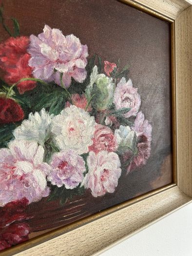 Floral still life oil painting in wooden frame