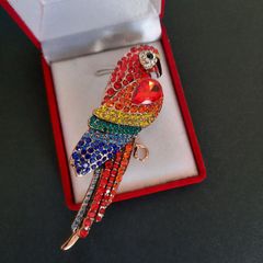 Large Rhinestone Crystals Parrot Brooch Tropical Bird Clothing Accessories Pin Sparkling Multicolored Jewellery