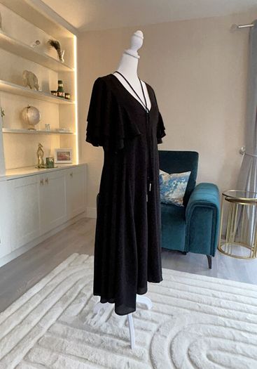 Ladies Midi Black Chiffon Dress with Flutter Sleeves from Boohoo