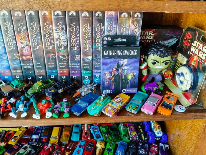 action figure, graphic novel, toys,books, VHS massive collection