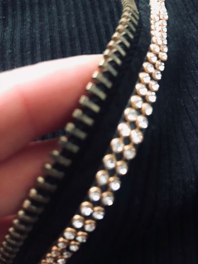 M.B.21 size L/XL black blouse with a zipper, decorated with cubic zirconia