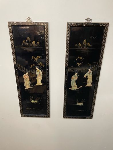 FLASH SALE ! WAS 295 NOW 225! Pair of Chinese Lacquered Wood Panels.