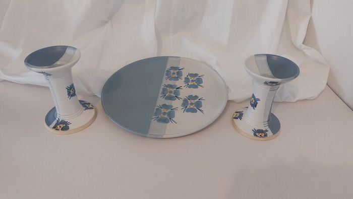 Fabulous Pair of Candle Holders and a Display Plate, Hand-Potted by the Popular and Collectable Irish Potter Suzanne May, Circa 1990s